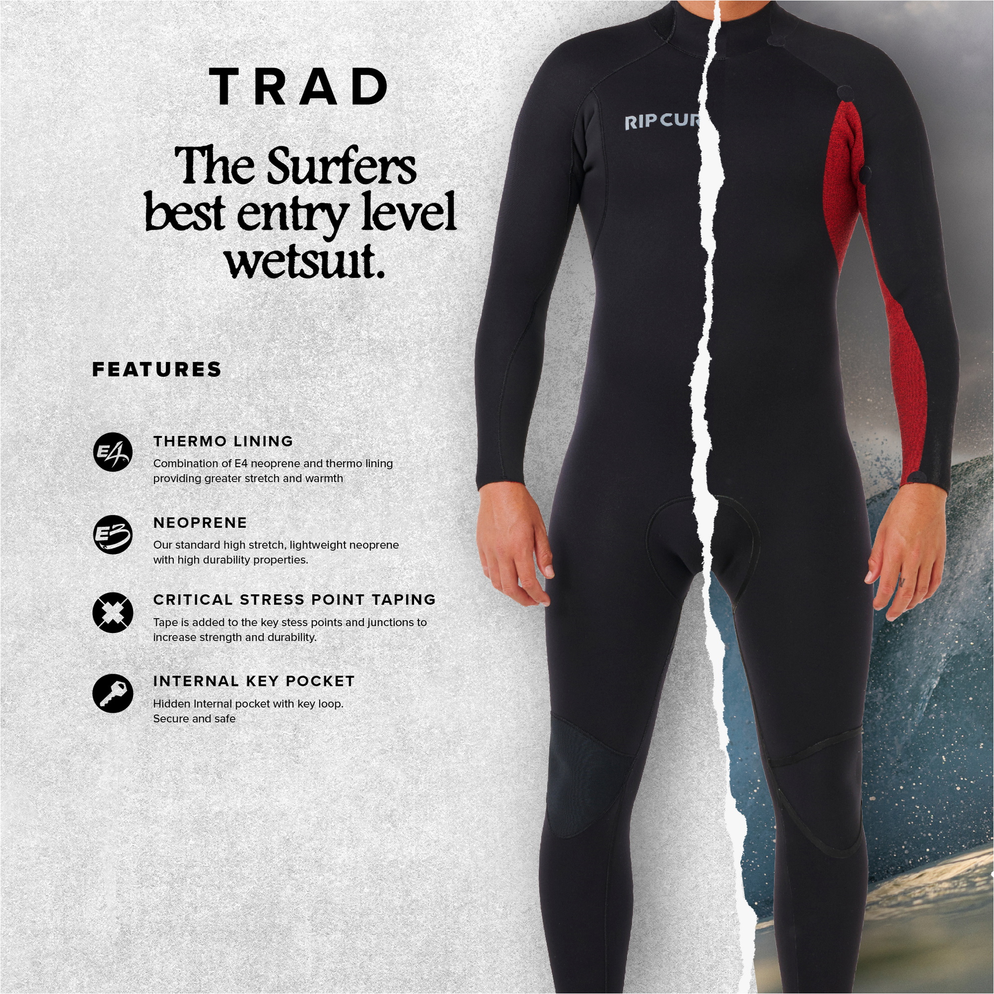 2026 Rip Curl Herre Trad 5/4mm Back Zip Våtdrakt 18QMFS - Black